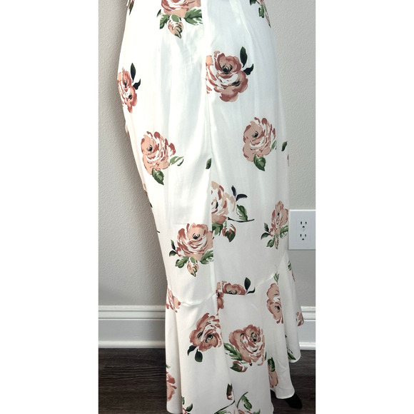 Women's( M) White Ivory Floral Hi Low Midi Ruffle V‎ Neck Disney Princess Dress - Picture 14 of 16